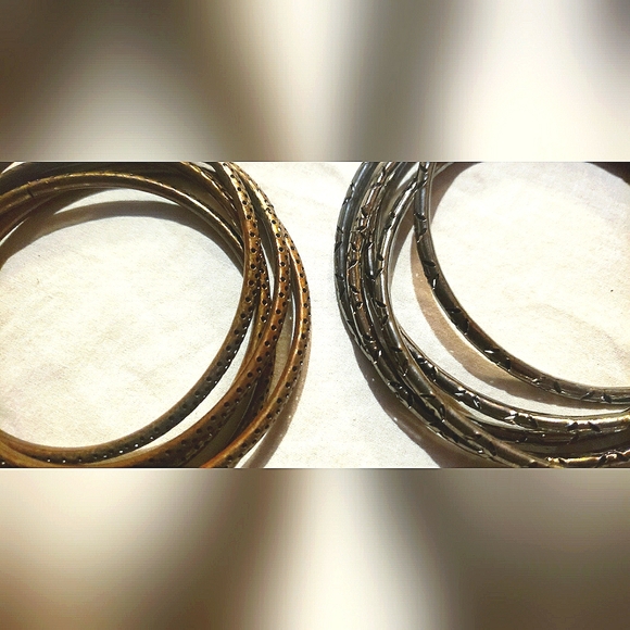 Copper tone & dark chrome bangle bracelets - Picture 1 of 3